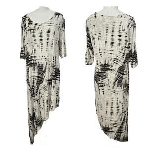Bryn Walker Short Sleeve Asymmetric Hem Shift Dress, Tie Dye Pattern, Size Small